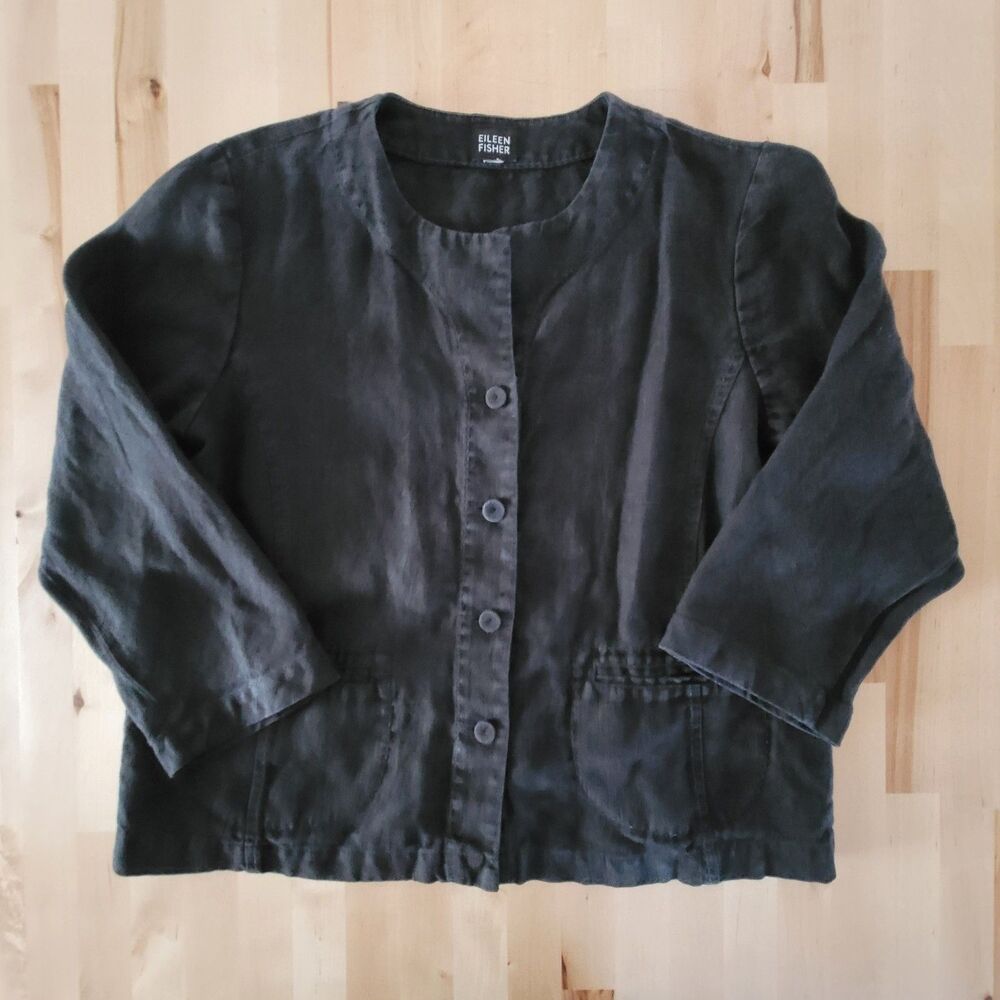 Eileen Fisher Jacket Blouse Button Down Linen Black Women's No Size Goth Boxy